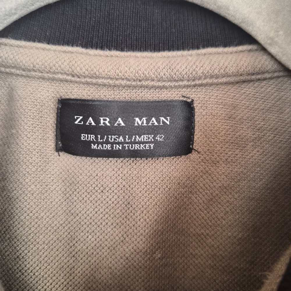 Zara Man Camo Quarter Zip Polo Mens Large Green Brown Short Sleeve Gorpcore - Picture 4 of 8